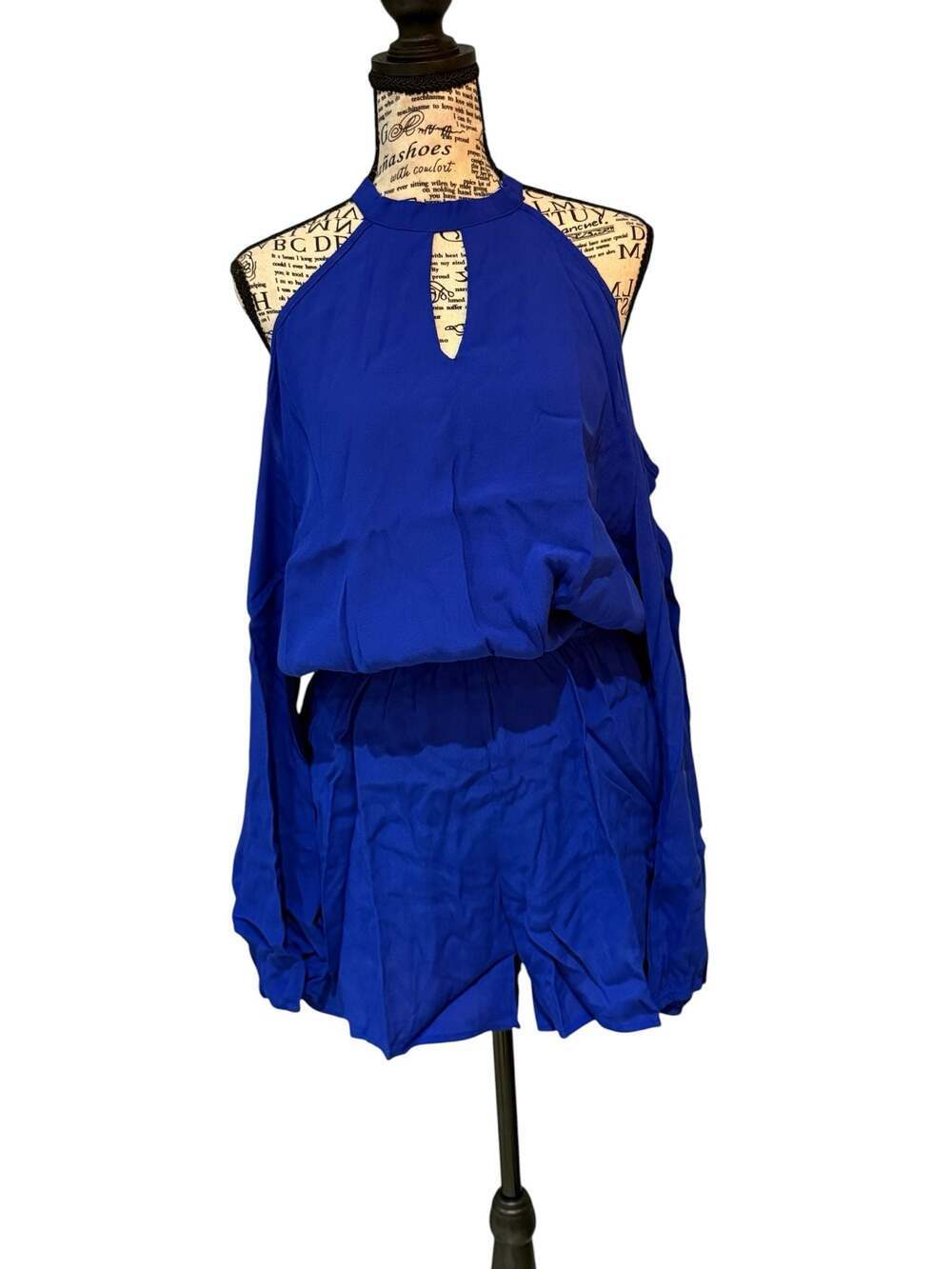 Fraiche by J Cold Shoulder Romper Royal Blue Size Large